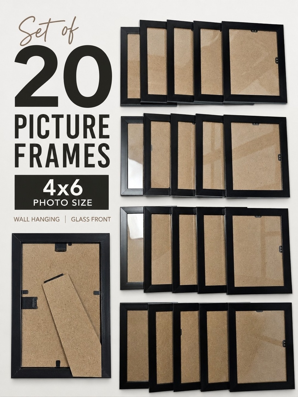 Lot of 20 Black 4x6 Picture Frames Gallery Wall Set